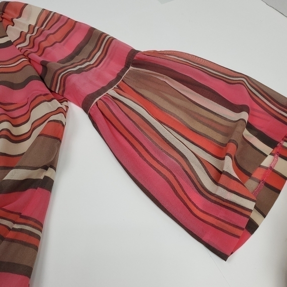 Trina Turk Sheer Pink Bell Sleeve Striped Boho Dress 2 - Picture 14 of 16